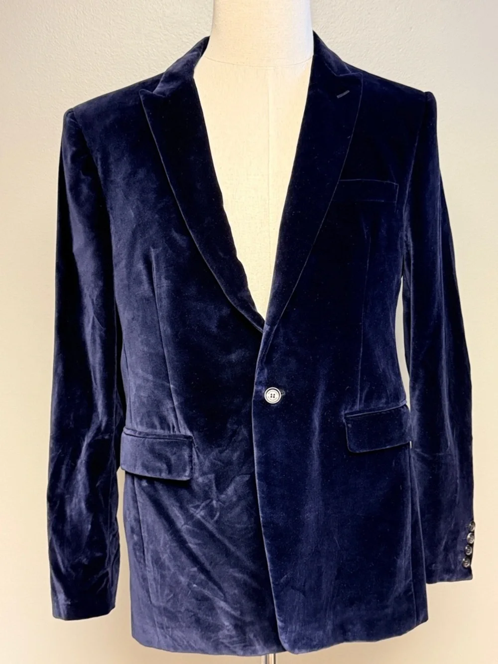 Burberry London Velvet Blazer Navy Blue Made in Italy 52R
